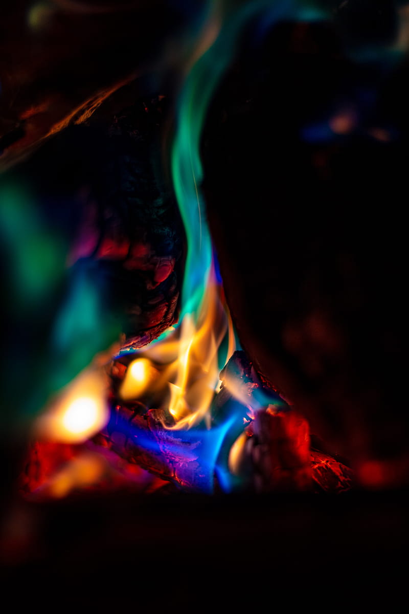 bonfire, fire, flame, embers, dark, HD phone wallpaper