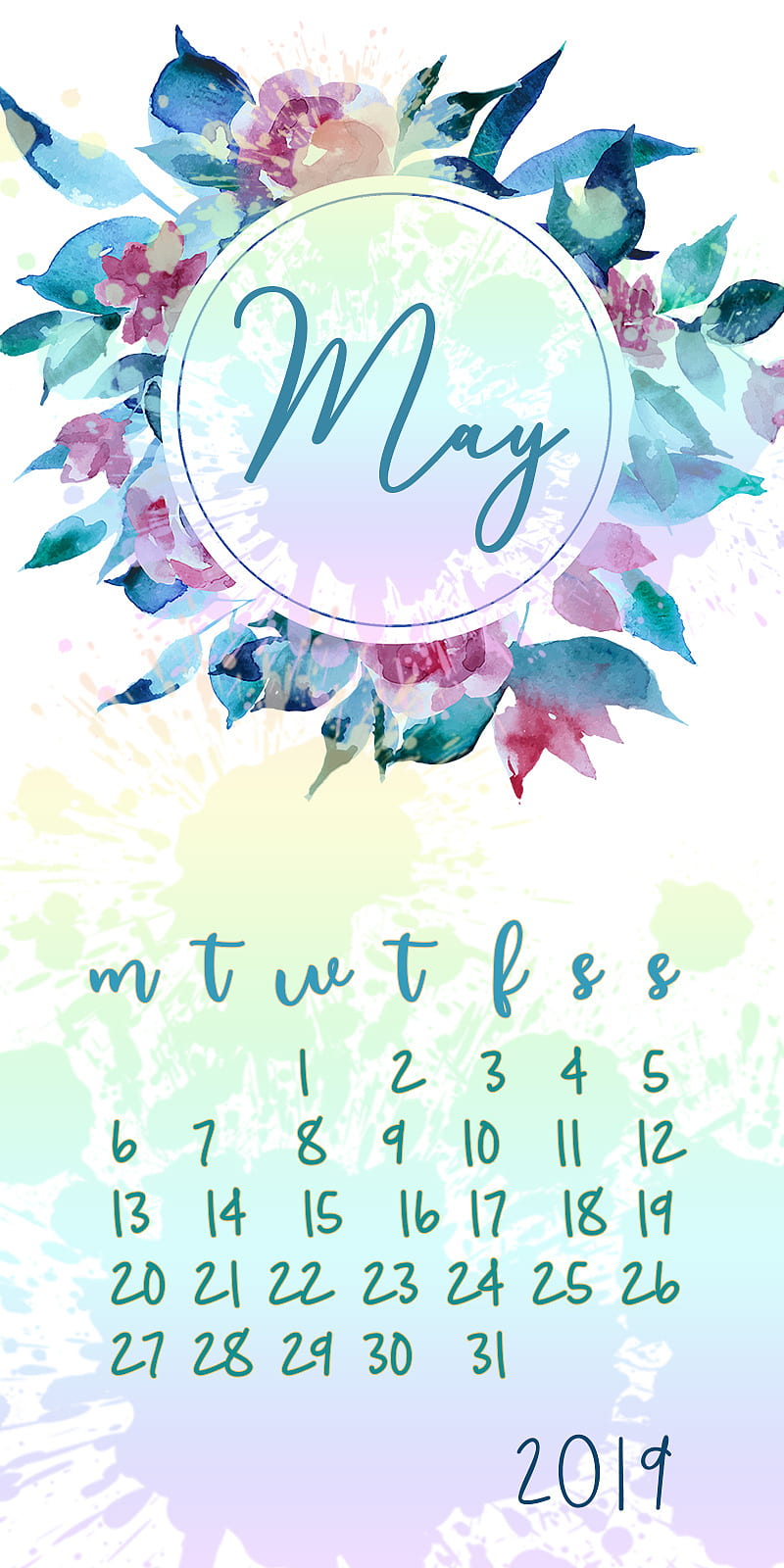 may calendar , calendar, flower, flowerwreath, may, mothersday, paint, peacockblue, spring, HD phone wallpaper