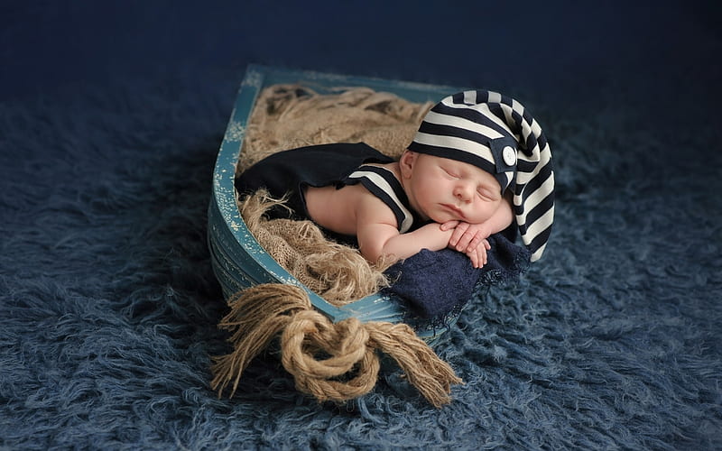 Sleeping baby boy, sleep, baby, hat, cute, boy, boat, copil, summer, child,  blue, HD wallpaper | Peakpx