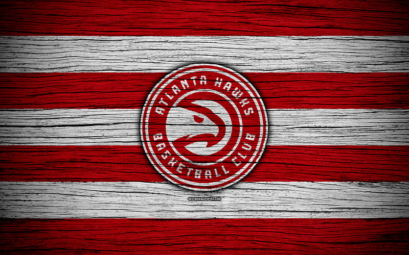 Atlanta Hawks, NBA, wooden texture, basketball, Eastern Conference, USA, emblem, basketball club, Atlanta Hawks logo, HD wallpaper