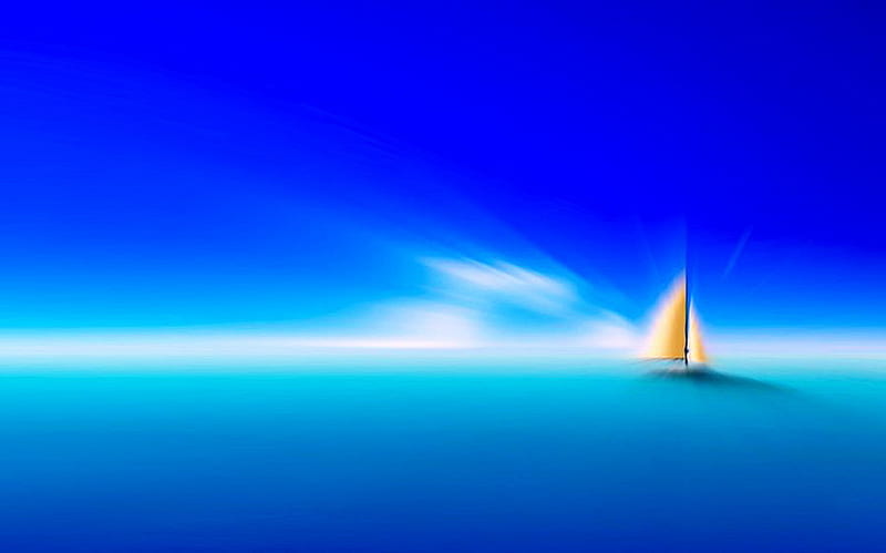 SAIL, blue sky, sailboat, blue ocean, yellow and white, HD wallpaper