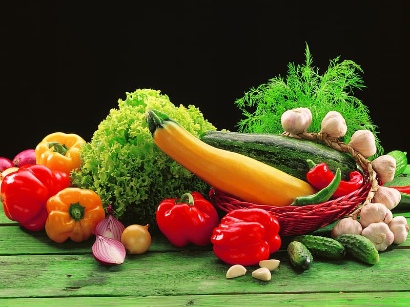 Food, Vegetables, Pepper, Still Life, Garlic, Vegetable, Zucchini, Cucumber, Lettuce, HD wallpaper