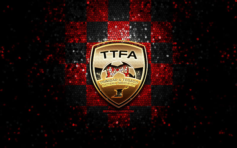 Trinidad and Tobago football team, glitter logo, CONCACAF, North America, red black checkered background, mosaic art, soccer, Trinidad and Tobago National Football Team, TTFA logo, football, Trinidad and Tobago, HD wallpaper