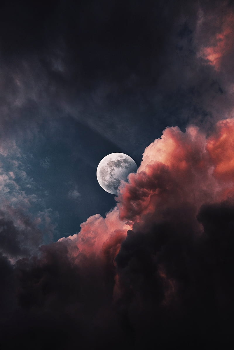 Moon, clouds, sky, portrait display, nature, HD phone wallpaper