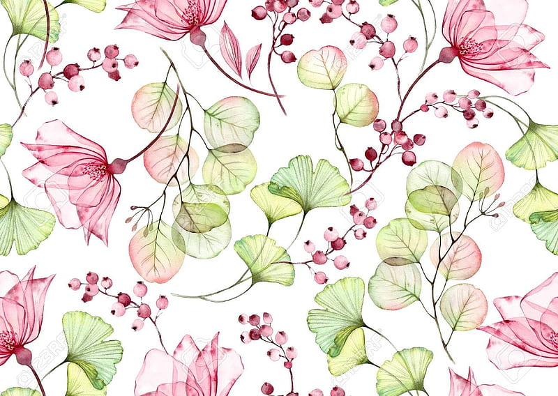 Texture, watercolor, pattern, green, flower, paper, pink, HD wallpaper