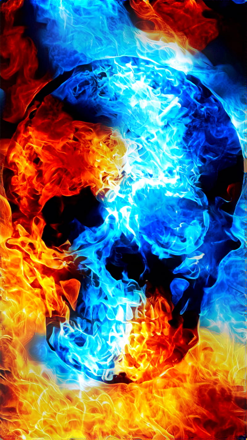 Blue flaming skull, Flaming skull, android, fire, fire blue, flame, ios, red, samsung, HD mobile wallpaper