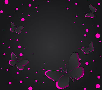 Butterflies, abstract design, pink black background, HD wallpaper
