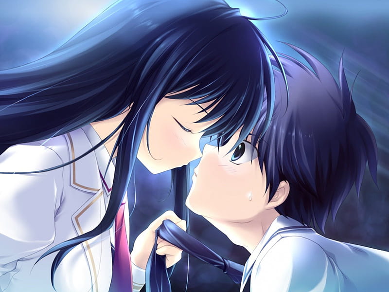 Anime Couple Sweet Love Kiss Wallpaper for iPhone 12 Pro