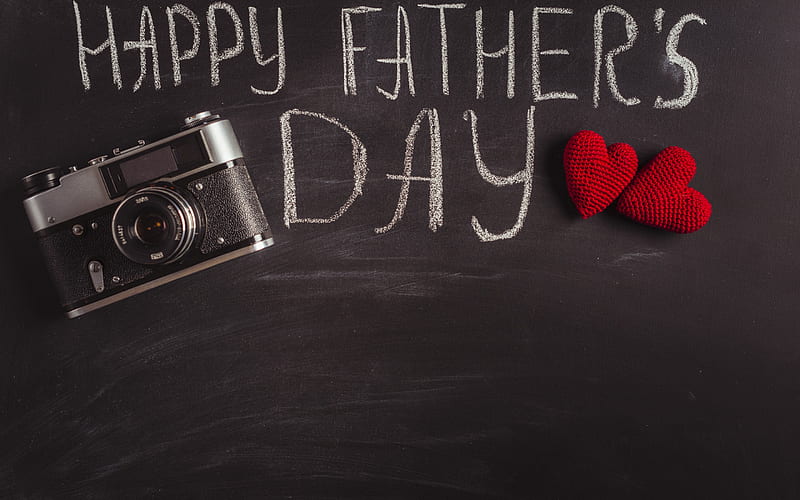 Happy Fathers Day, gray background, congratulation, old camera, June 17, 2018, USA, HD wallpaper