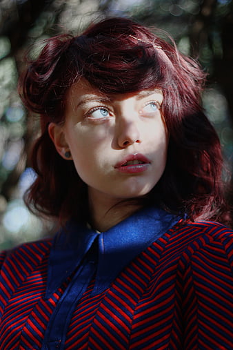 Women, Elsa Fredriksson Holmgren, model, portrait, blue eyes, redhead ...