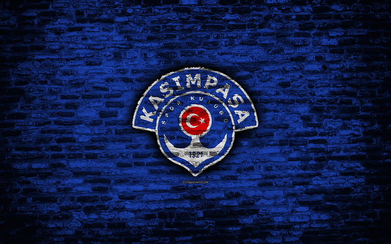 Kasimpasa FC, logo, Turkey, brick wall, Super Lig, soccer, football club, Kasimpasa, brick texture, football, FC Kasimpasa, HD wallpaper