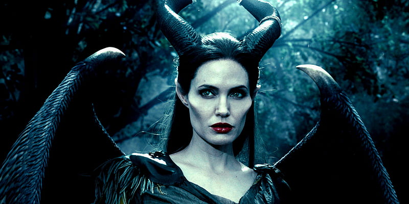 Maleficent (2014), Maleficent, wings, movie, evil queen, black, woman, Angelina Jolie, fantasy, girl, actress, fairy, disney, blue, HD wallpaper