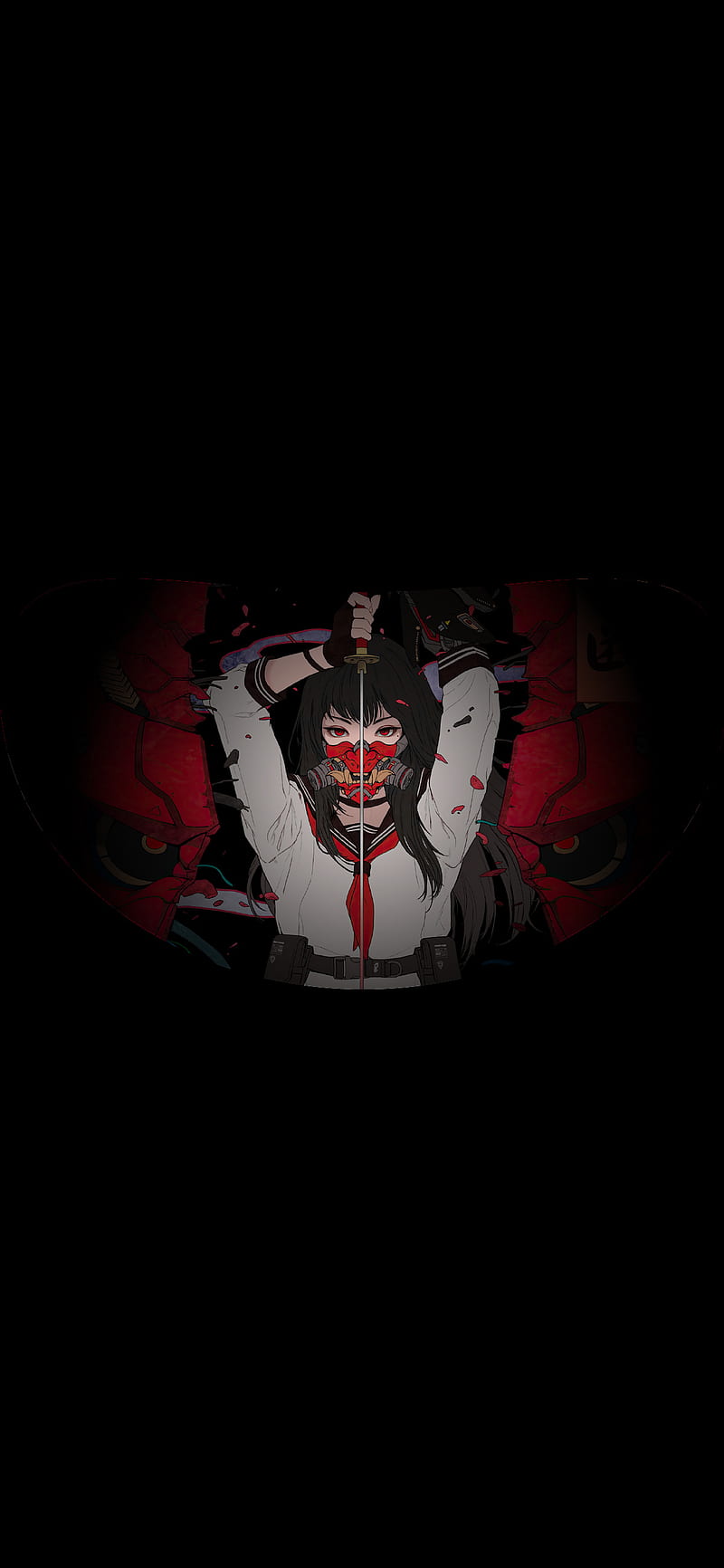 Samurai school girl, Oni-mask, HD phone wallpaper