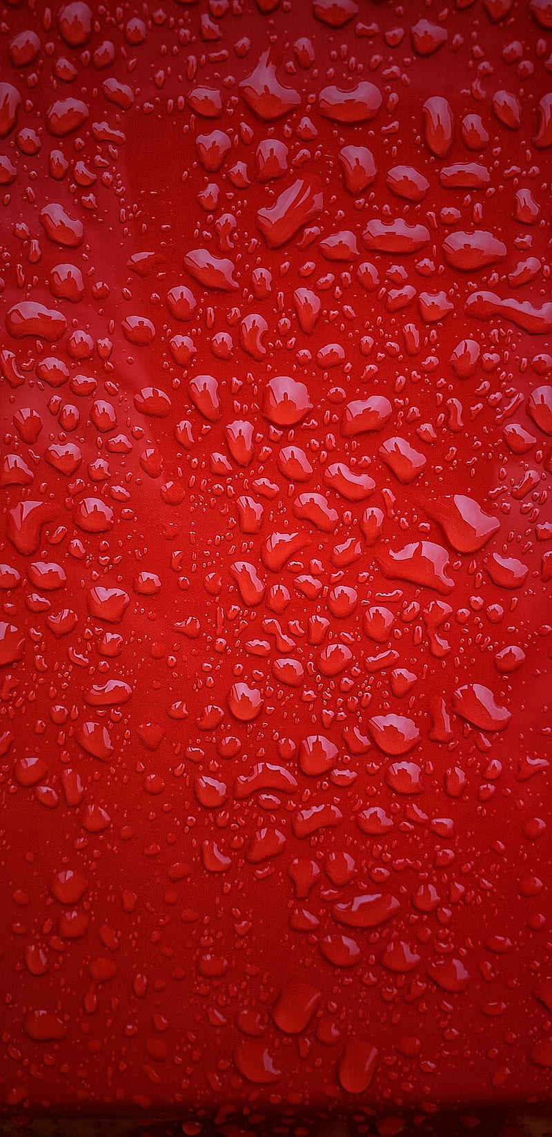Water drops on Red, droplets, metallic, rain, abstract, HD phone wallpaper
