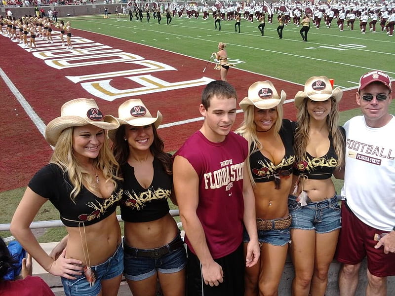 Cowgirl Fans.., female, hats, cowgirl, boots, fun, florida state, outdoors, women, brunettes, football, girls, esports, style, HD wallpaper