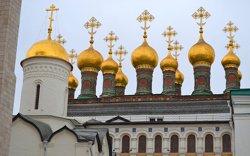 Church Domes, crosses, gold, church, domes, Orthodox, HD wallpaper