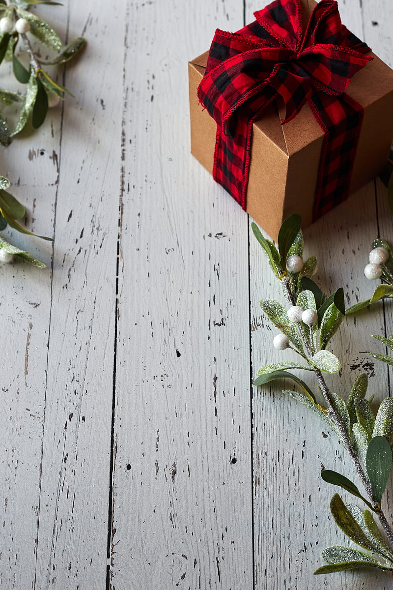 box, bow, branch, gift, christmas, new year, HD phone wallpaper