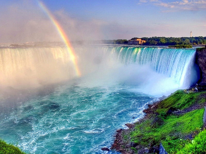 Rainbow in Niagara Falls, Rainbow, Water, Waterfall, Blue, HD wallpaper