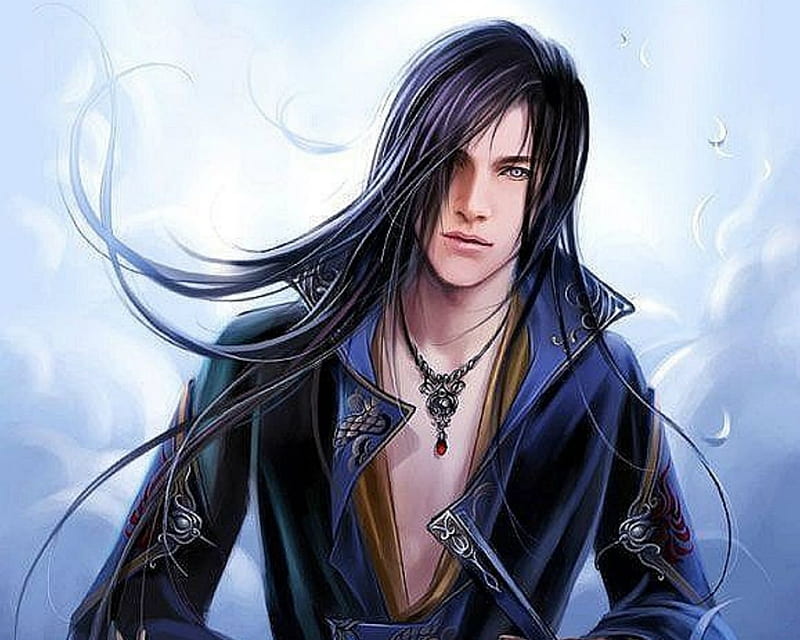 Cute Guy, art, male, fantasy, necklace, HD wallpaper Cute Guy, art, male, fantasy, necklace, HD wallpaper