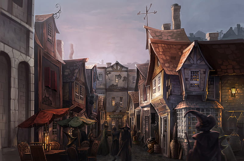 Harry Potter, Light, Evening, Window, Street, Candle, Wizard, Video Game, Pottermore, Diagon Alley, HD wallpaper