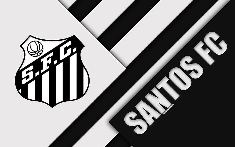 Santos FC, São Paulo, Brazil material design, black and white abstraction, Brazilian football club, Serie A, football, HD wallpaper