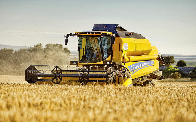 New Holland TC5070 combine harvester, 2014 combines, wheat harvest, harvesting concepts, New Holland, HD wallpaper