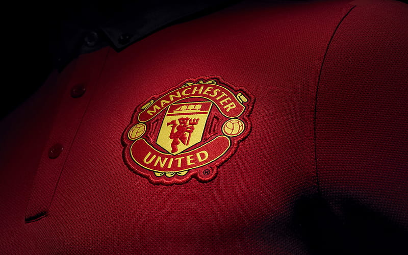 Manchester United, logo on the T-shirt, MU, emblem, red T-shirt, Premier League, England, football, English football club, HD wallpaper