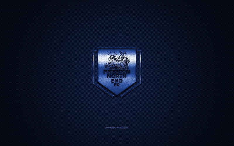 Preston North End FC, English football club, EFL Championship, blue logo, blue carbon fiber background, football, Preston, England, Preston North End FC logo, HD wallpaper