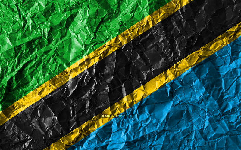 Tanzanian flag crumpled paper, African countries, creative, Flag of Tanzania, national symbols, Africa, Tanzania 3D flag, Tanzania, HD wallpaper