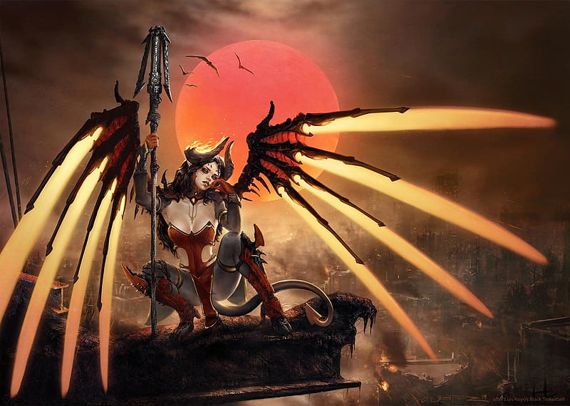 Crimson Succubuss, red, crimson, demonette, succubuss, HD wallpaper