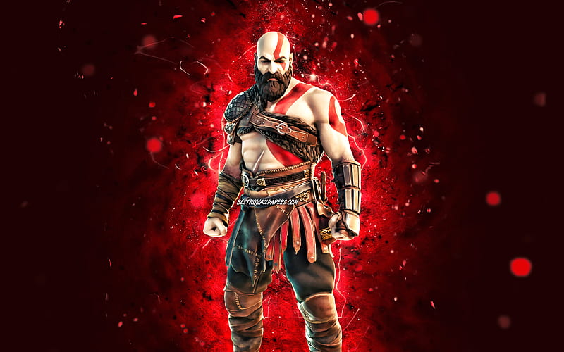 Kratos red neon lights, Fortnite Battle Royale, Fortnite characters, Kratos Skin, Fortnite, Kratos Fortnite, HD wallpaper
