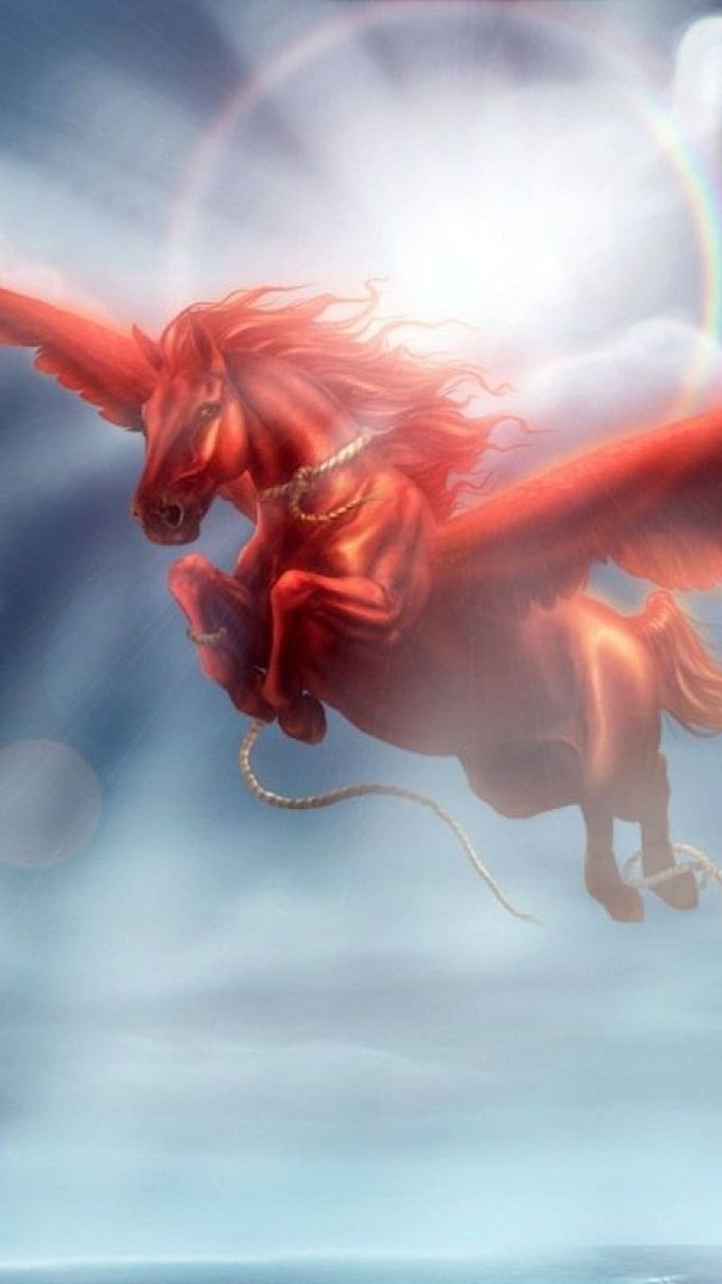 Red Horse, fantasy red pegasus, red, pegasus, HD phone wallpaper
