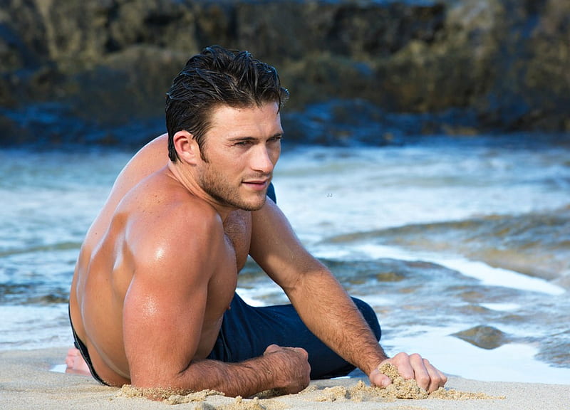 Scott Eastwood, beach, summer, man, actor, HD wallpaper