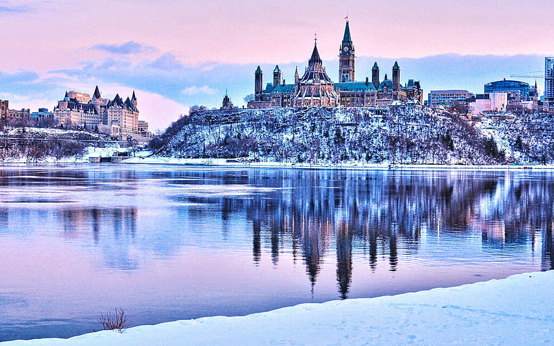 Parliament Hill, winter, canadian cities, cityscapes, Ottawa, Canada, North America, R, HD wallpaper