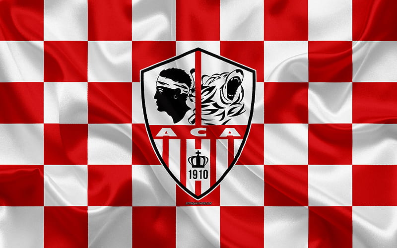 AC Ajaccio logo, creative art, red and white checkered flag, French football club, Ligue 2, new emblem, silk texture, Ajaccio, France, football, HD wallpaper