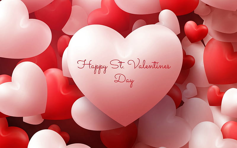 Happy St. Valentine Day, red, valentine, white, corazones, HD wallpaper