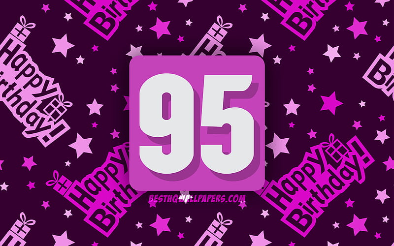 Happy 95 Years Birtay, purple abstract background, Birtay Party, minimal, 95th Birtay, Happy 95th birtay, artwork, Birtay concept, 95th Birtay Party, HD wallpaper