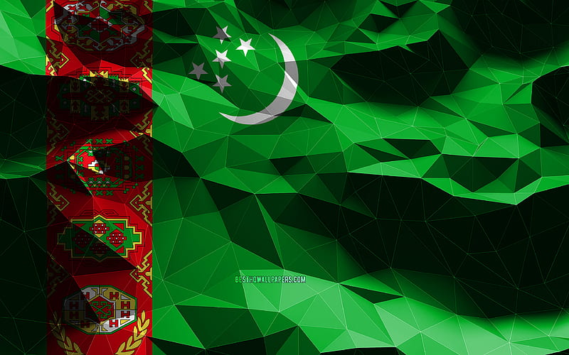 Turkmen flag, low poly art, Asian countries, national symbols, Flag of Turkmenistan, 3D flags, Turkmenistan flag, Israel, Asia, Turkmenistan 3D flag, HD wallpaper