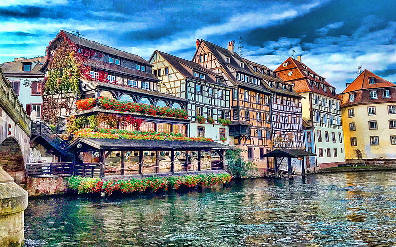 Strasbourg, evening, sunset, beautiful houses, Strasbourg cityscape, Grand Est, Bas-Rhin, France, HD wallpaper