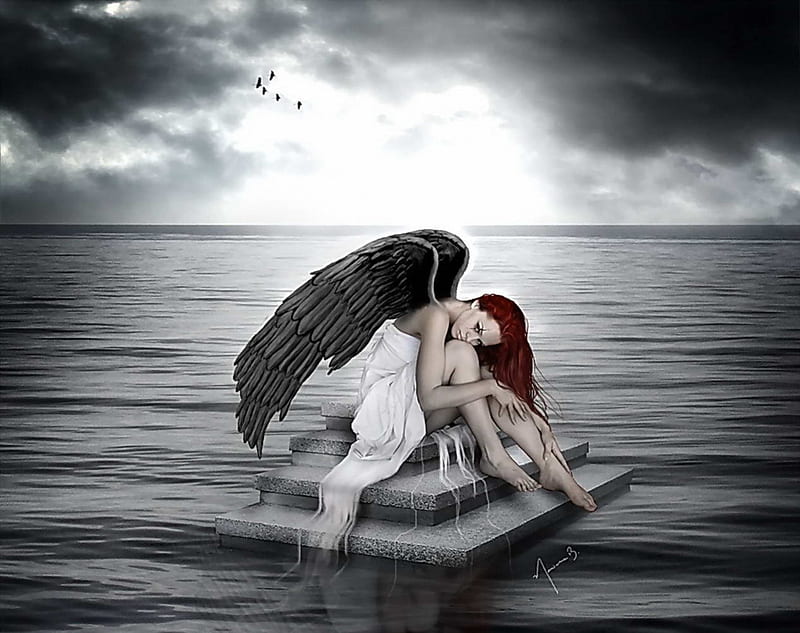 ~Sad Angel~, fantasy, abstract, fairy, angel, HD wallpaper