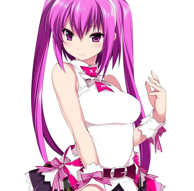 Mizushiro Celica, beatmania, girl, miniskirt, purple hair, white, purple eyes, long hair, HD wallpaper