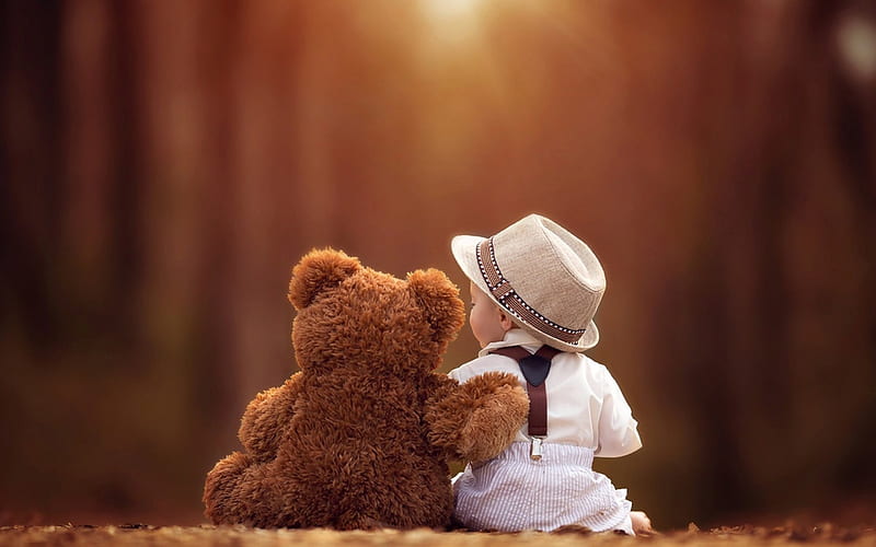 Small baby, toy, bear, Small, baby, HD wallpaper