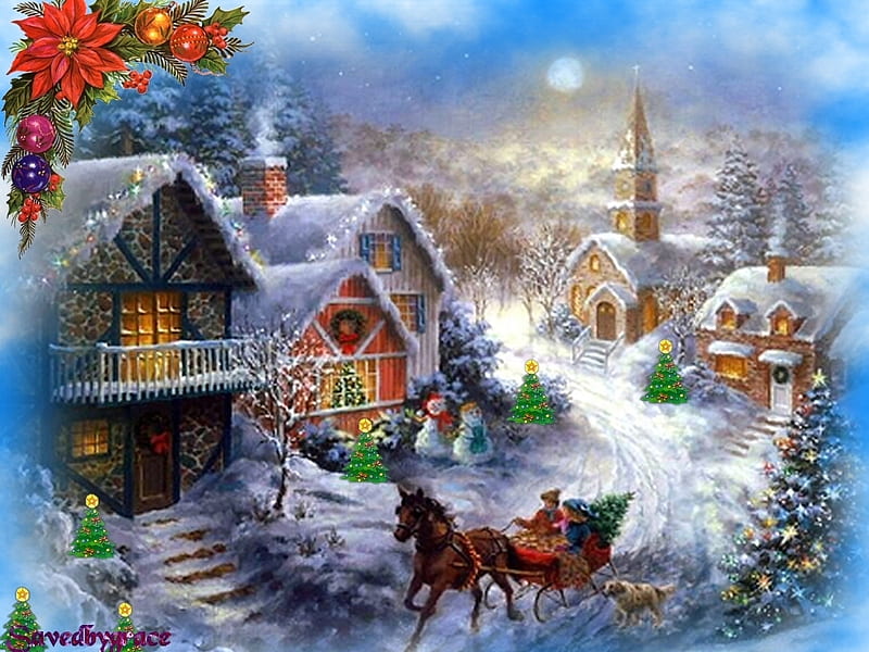 CHRISTMAS TOWN TWO, christmas, snow, two, town, HD wallpaper | Peakpx