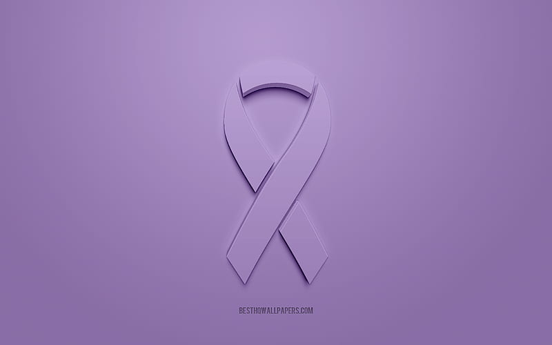 All Cancer ribbon, creative 3D logo, purple 3d ribbon, All Cancer Awareness ribbon, All Cancer, purple background, Cancer ribbons, Awareness ribbons, HD wallpaper