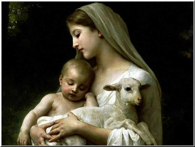 Mother and Child, holy, merry christmas, blessed, god bless you all, lamb, child, prayer, mother, HD wallpaper