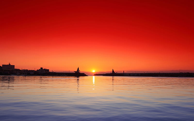 Port Sunset, nature, sunset, HD wallpaper