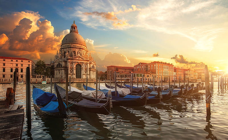Cities, Venice, Boat, Building, Canal, Cathedral, Dome, Gondola, Grand Canal, House, Italy, HD wallpaper
