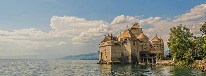 Castles, Château De Chillon, Castle, Chateau De Chillon, Lake, Lake Geneva, Switzerland, HD wallpaper