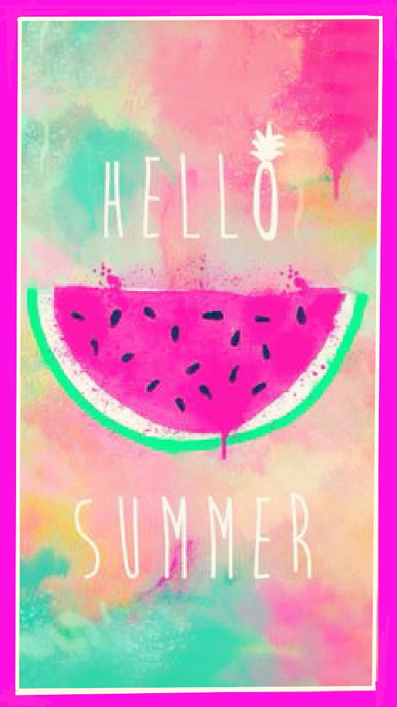 Hello Summer, border, colors, fun, pink, watercolor, watermelon, HD phone wallpaper