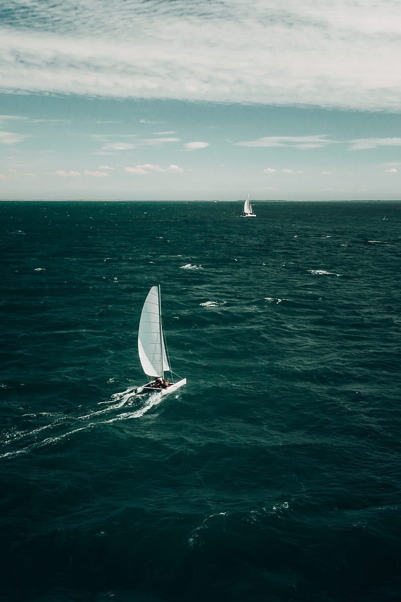 sailboat, boat, sea, horizon, water, HD phone wallpaper